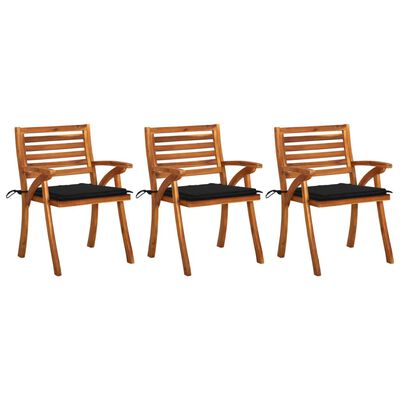 vidaXL Cadeiras de jantar jardim c/ almofadões 3 pcs madeira acácia