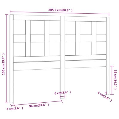 vidaXL Cabeceira de cama 205,5x4x100 cm madeira de pinho maciça branco