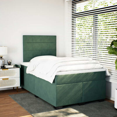 vidaXL Cama boxspring com colchão 120x200 cm veludo verde-escuro