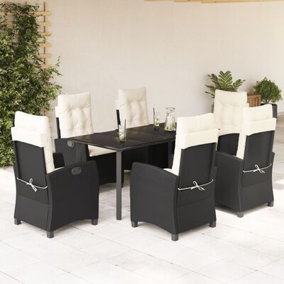 vidaXL 7 pcs conjunto de jantar p/ jardim c/ almofadões vime PE preto