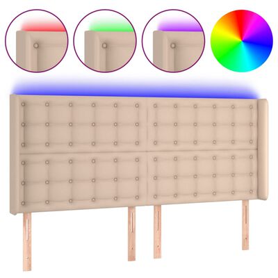 vidaXL Cabeceira cama c/ LED couro artif. 203x16x118/128 cm cappuccino