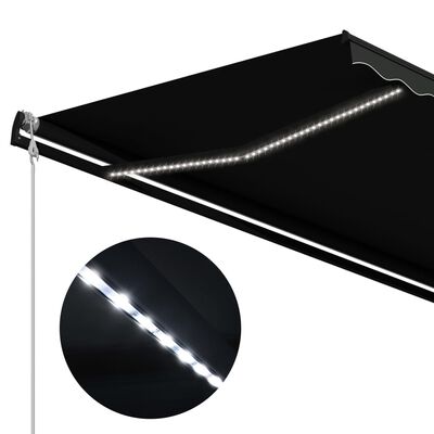 vidaXL Toldo retrátil c/ sensor vento e LED 400x300 cm antracite