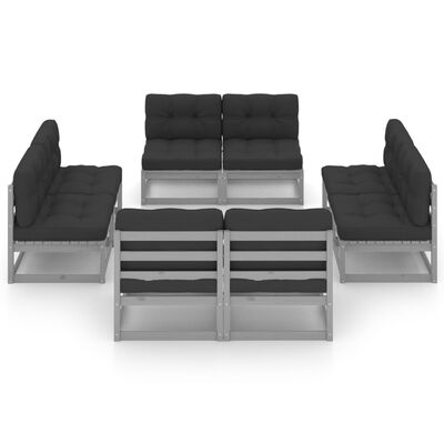 vidaXL 8 pcs conjunto lounge de jardim c/ almofadões pinho maciço