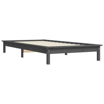 vidaXL Estrutura de cama de solteiro 90x190 cm pinho maciço cinzento