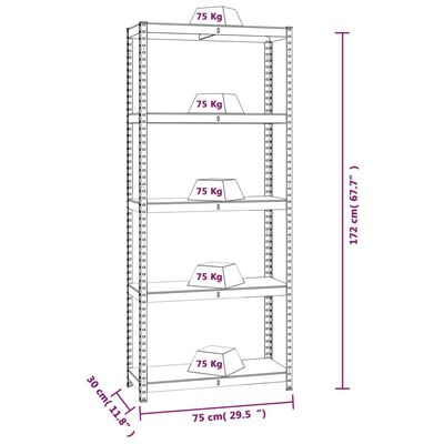 vidaXL Estantes 5 prateleiras 3 pcs derivados de madeira/aço prateado