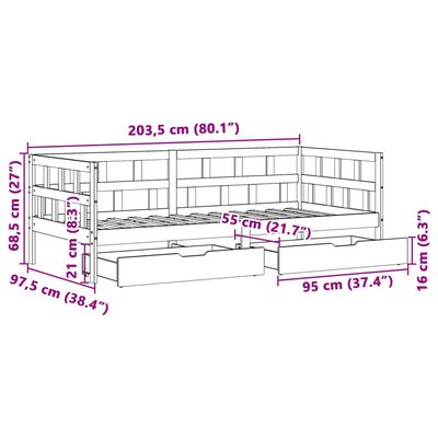 vidaXL Sofá-cama c/ gavetas 90x200cm madeira de pinho maciça branco