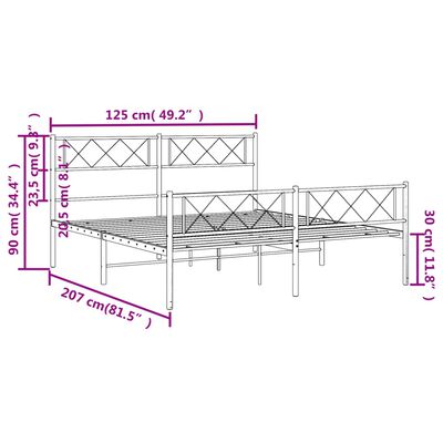 vidaXL Estrutura de cama com cabeceira e pés 120x200 cm metal branco