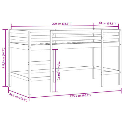 vidaXL Cama alta p/ criança c/ escada 80x200 cm pinho maciço branco