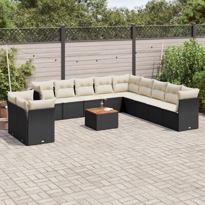 vidaXL 12 pcs conjunto de sofás de jardim c/ almofadões vime PE preto