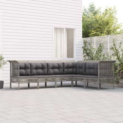 vidaXL 6 pcs conjunto lounge de jardim c/ almofadões vime PE cinzento