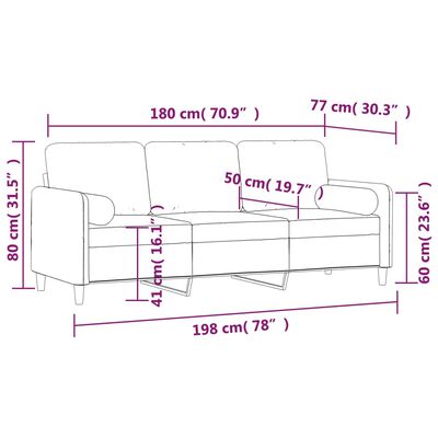 vidaXL Sofá 3 lug. c/ almofadas/almofadões 180 cm tecido cinza-escuro