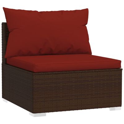 vidaXL 4 pcs conjunto lounge jardim c/ almofadões vime PE castanho