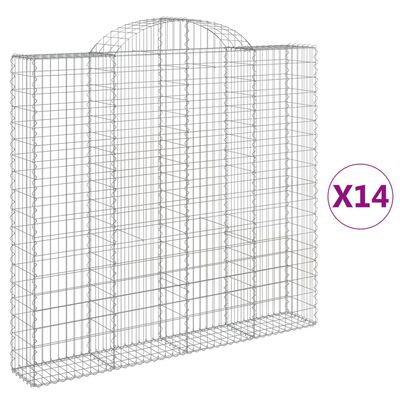 vidaXL Cestos gabião arqueados 14 pcs 200x30x180/200 ferro galvanizado