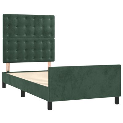 vidaXL Estrutura de cama c/ cabeceira 90x190 cm veludo verde-escuro