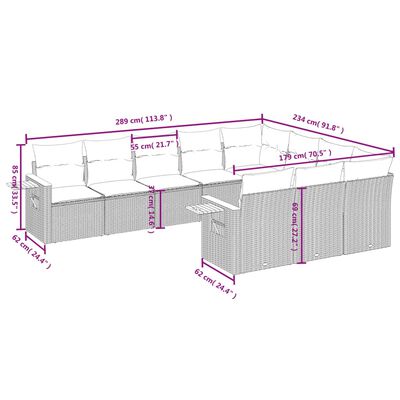 vidaXL 10 pcs conjunto sofás de jardim c/ almofadões vime PE preto