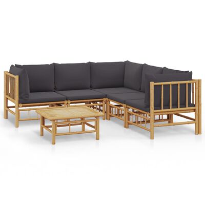 vidaXL 6 pcs conjunto lounge jardim bambu c/ almofadões cinza-escuro