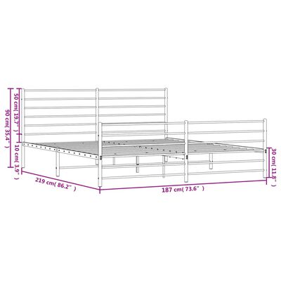 vidaXL Estrutura de cama com cabeceira e pés 183x213 cm metal branco