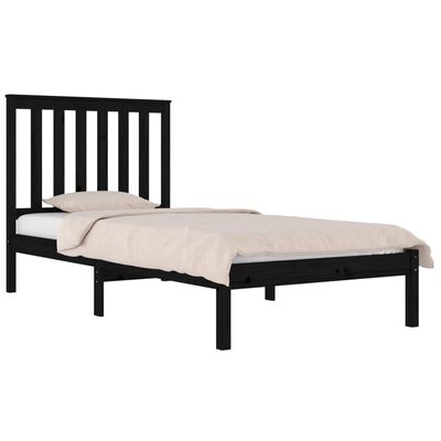 vidaXL Estrutura de cama pequena solteiro 75x190 cm pinho maciço preto