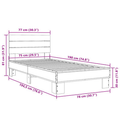 vidaXL Estrutura de cama 75x190 cm derivados de madeira e metal preto