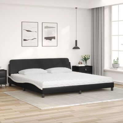 vidaXL Cama com colchão 200x200 cm couro artificial preto e branco