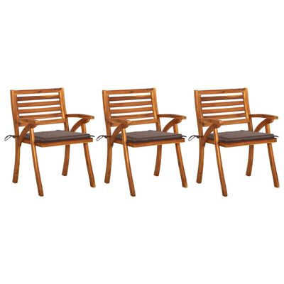 vidaXL Cadeiras de jantar jardim c/ almofadões 3 pcs acácia maciça