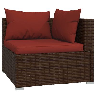 vidaXL 13 pcs conjunto lounge jardim c/ almofadões vime PE castanho