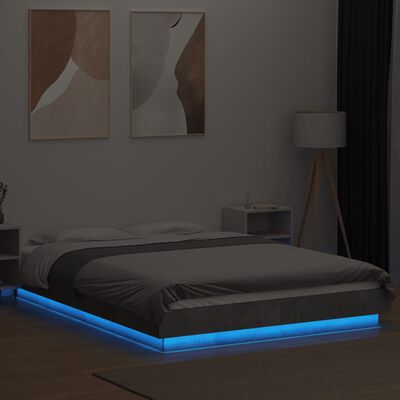 vidaXL Estrutura cama c/ luzes LED derivados de madeira cinza-cimento