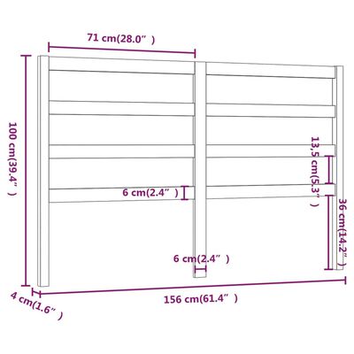 vidaXL Cabeceira de cama 156x4x100 cm pinho maciço castanho mel