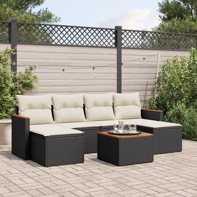 vidaXL 7 pcs conjunto de sofás p/ jardim c/ almofadões vime PE preto