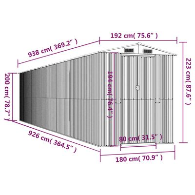 vidaXL Abrigo de jardim 192x938x223 cm aço galvanizado castanho