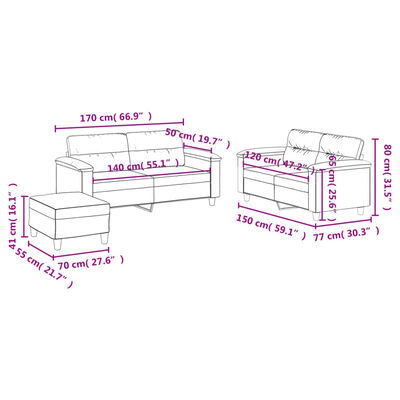 vidaXL 3 pcs conjunto de sofás c/ almofadões couro artificial cinzento