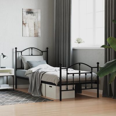 vidaXL Estrutura de cama com cabeceira e pés 90x200 cm metal preto