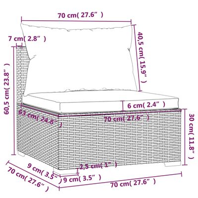 vidaXL 10 pcs conjunto lounge de jardim c/ almofadões vime PE cinzento