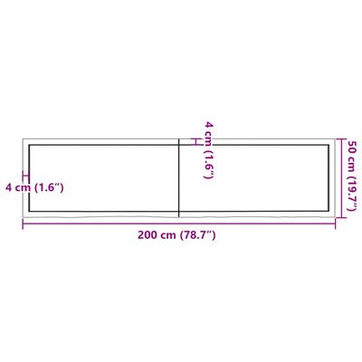 vidaXL Bancada p/ WC 200x50x(2-4) cm madeira maciça tratada castanho