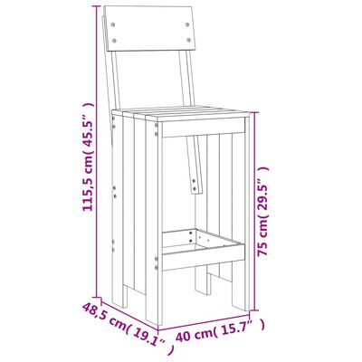 vidaXL Cadeiras de bar 2 pcs 40x48,5x115,5 cm madeira de pinho maciça