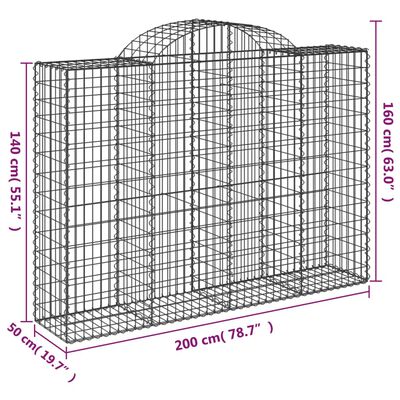 vidaXL Cestos gabião arqueados 7pcs 200x50x140/160cm ferro galvanizado