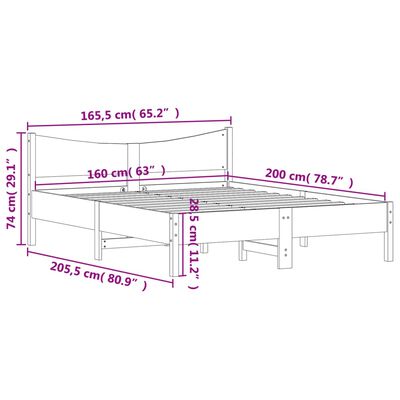 vidaXL Cama sem colchão 160x200 cm madeira de pinho maciça branco