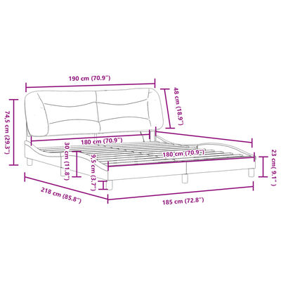 vidaXL Estrutura de cama com luzes LED 180x200 cm tecido creme