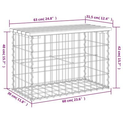 vidaXL Banco jardim design gabião 63x31,5x42 cm madeira douglas maciça