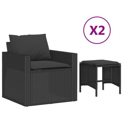 vidaXL 4 pcs conjunto de sofás para jardim c/ almofadões vime PE preto