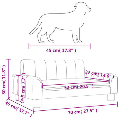 vidaXL Cama para cães 70x45x30 cm tecido cinzento-escuro