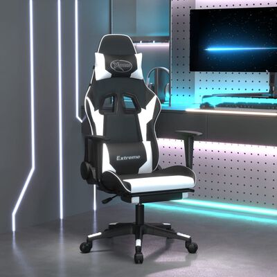 vidaXL Cadeira de gaming c/ apoio pés couro artificial preto/branco