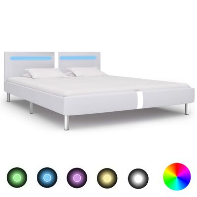 vidaXL Estrutura de cama c/ LEDs 180x200 cm couro artificial branco