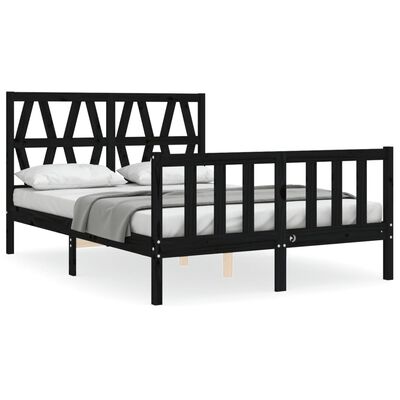 vidaXL Estrutura de cama com cabeceira 140x200 cm madeira maciça preto