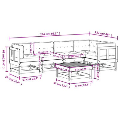 vidaXL 6pcs conjunto lounge jardim c/ almofadões madeira maciça branco