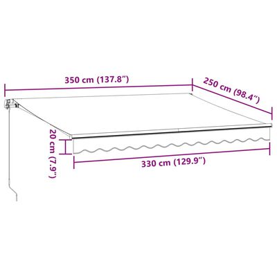 vidaXL Toldo retrátil manual 350x250 cm antracite e branco