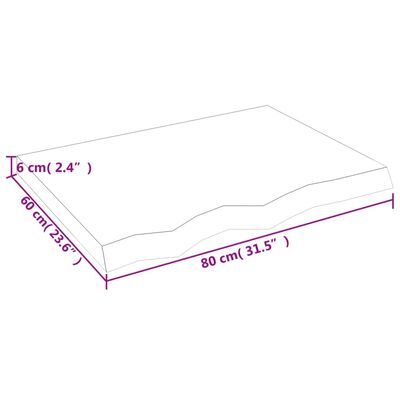 vidaXL Tampo de mesa 80x60x(2-6) cm carvalho maciço não tratado