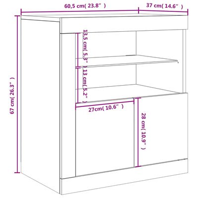 vidaXL Aparador com luzes LED 60,5x37x67 cm branco