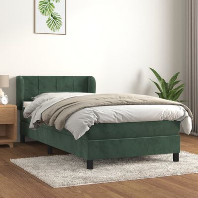 vidaXL Cama com molas/colchão 90x200 cm veludo verde-escuro