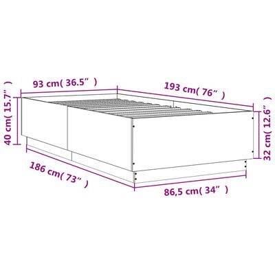 vidaXL Estrutura cama c/ luzes LED derivados madeira carvalho fumado